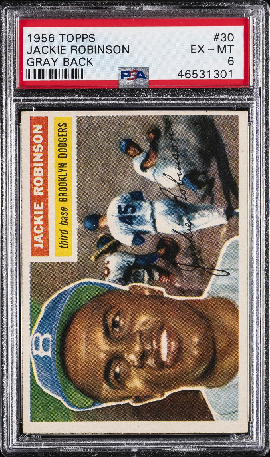 1956 TOPPS GRAY BACK #30 JACKIE ROBINSON PSA 6