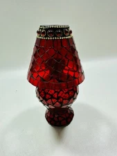 Vintage Tealight Candle Lamp Stained Glass Home Decor Red* 8"