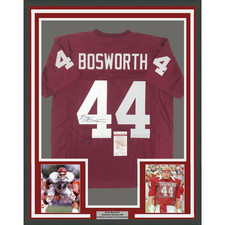 Framed Autographed/Signed Brian Bosworth 33x42 Oklahoma Red Jersey JSA COA