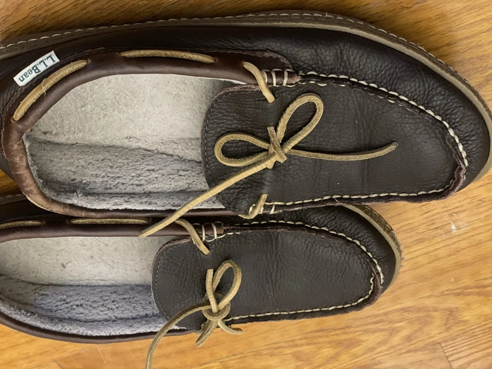 Zapatillas LL Bean Talla 9 Cuero Doble Suela Para Hombre Marrón Piel de Oveja Forrado Mocasín Foto 3 de 4