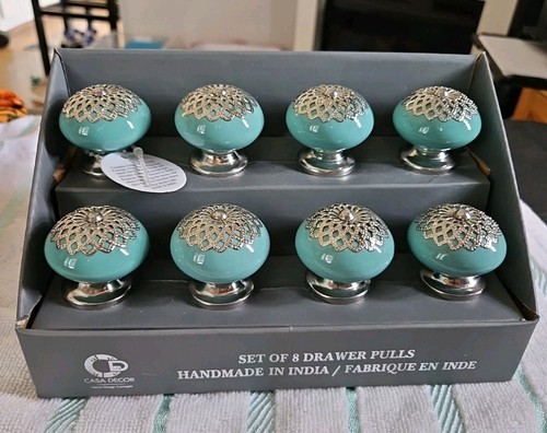 Juego de 8 perillas de tirador de cajón para decoración de casa - hechas a mano en la India - nuevas en caja - Imagen 3 de 6