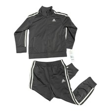 ADIDAS 3-Stripes Tricot Gray Track Jacket Jogger Pants Set Boys Size 6 Soccer