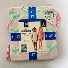 Member's Mark Girls DreamMark Pajamas 4 Piece Set 2T Pink Mint Floral Tencel
