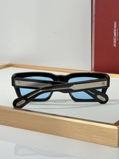 JACQUES MARIE MAGE Luxury Blue Lens Sunglasses Black Acetate Square Frame Unisex