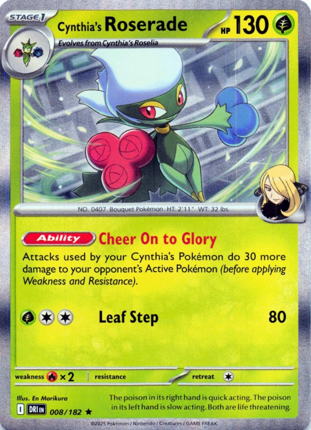 Cynthia's Roserade 008/182 - HOLO - SV10: Destined Rivals - NM