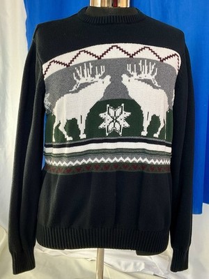 Dockers Ski Holiday Sweater Moose Lodge Snowflake Black Gray Green Sz L