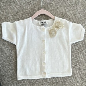 Fingerprints New York White Knit Cotton Cardigan Sweater 24M Short Sleeve Floral