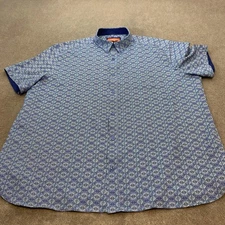 Johnston & Murphy Shirt Mens 2XL Blue Geometric Short Sleeve Stretch Performance
