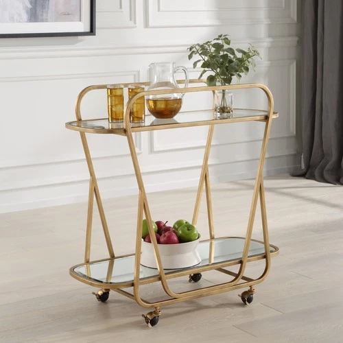 Uttermost 22907 Swain 36"W Glass and Iron Serving Cart - Brass - Picture 4 of 5