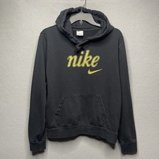 Nike Sportswear Club Fleece Black Pullover Hoodie Yellow Dotted Logo Womens M