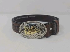 Nocona Belt Co. Boys Brown Tooled Western Bull Rider Buckle Belt Sz.28 N4410402 