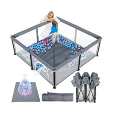 TOREVSIOR Foldable Baby Playpen with Mat, 50" 50" Collapsible Play ... Fast