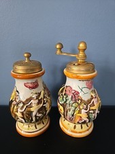 Capodimonte Porcelain Salt Shaker Pepper Mill Cherubs Angels Italy Vintage