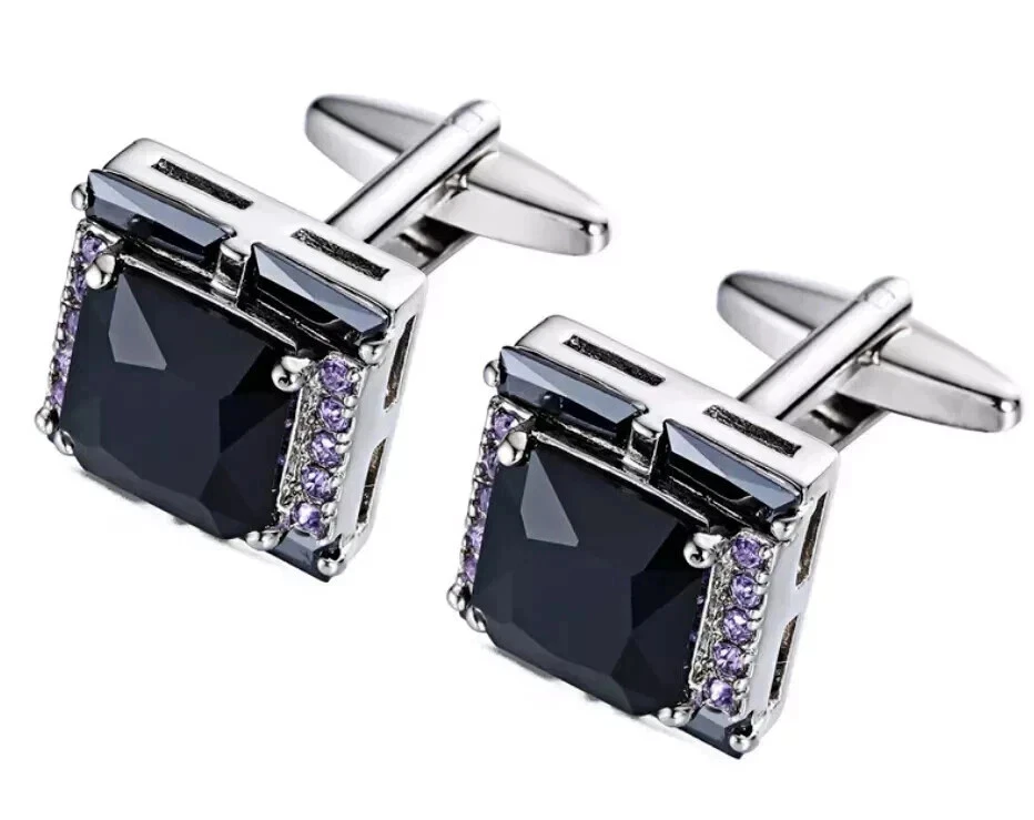 Gemelos de diamante negro creados en laboratorio corte princesa de 3 quilates para hombre acabado de oro blanco de 14 quilates Foto 3 de 3