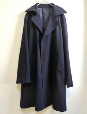   Y's bis 100 Wool Long Coat with Big Collar in Navy