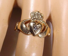 White Sapphire Irish Claddagh Wedding Ring 10K yellow gold