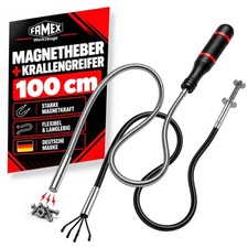 FAMEX Magnetheber EXTRA LANG mit Krallengreifer Set Magnetstab 100 cm Kraft 700g