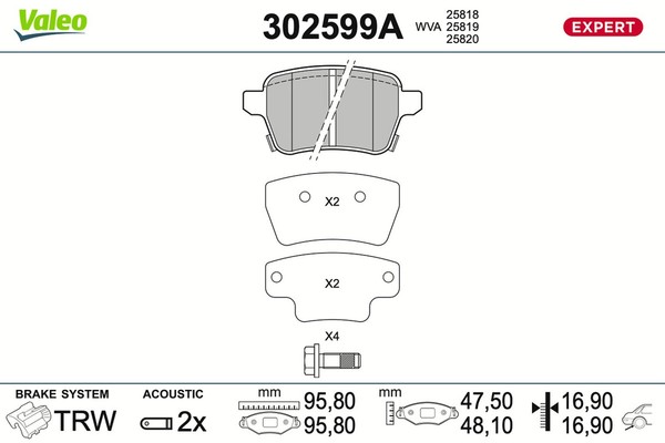 Bremsbelagsatz Scheibenbremse Expert Valeo 302599A FüR Opel Corsa X15 Adam M13-image