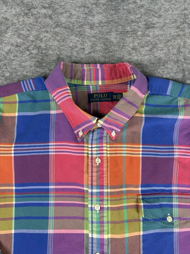 Ralph Lauren Shirt Mens 3XB Multicolor Plaid Oxford Button Down Bottom Pony - Image 3 of 4