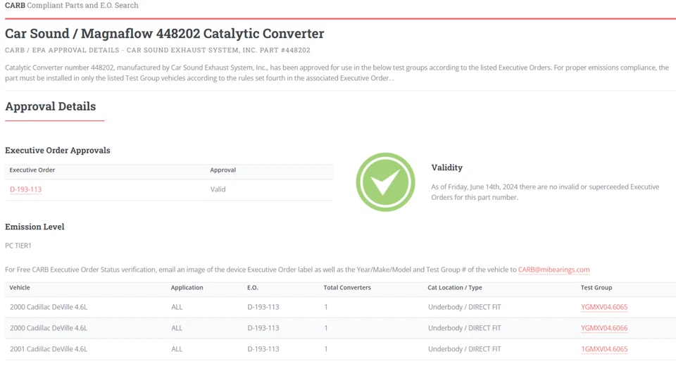 Convertidor catalítico Magnaflow 448202 - OBD II CALI se adapta a 4,6 L DeVille en gráfico Foto 2 de 2