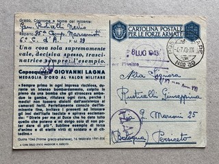t) Franchigia posta militare medaglia d'oro Lagna pm 39 4.7.43 Croazia Persiceto