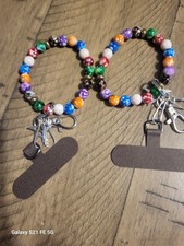 Lot2 Handmade Stretch Beaded Wristlet W/ Star Charm Keychain 3 Clip Phone Clip