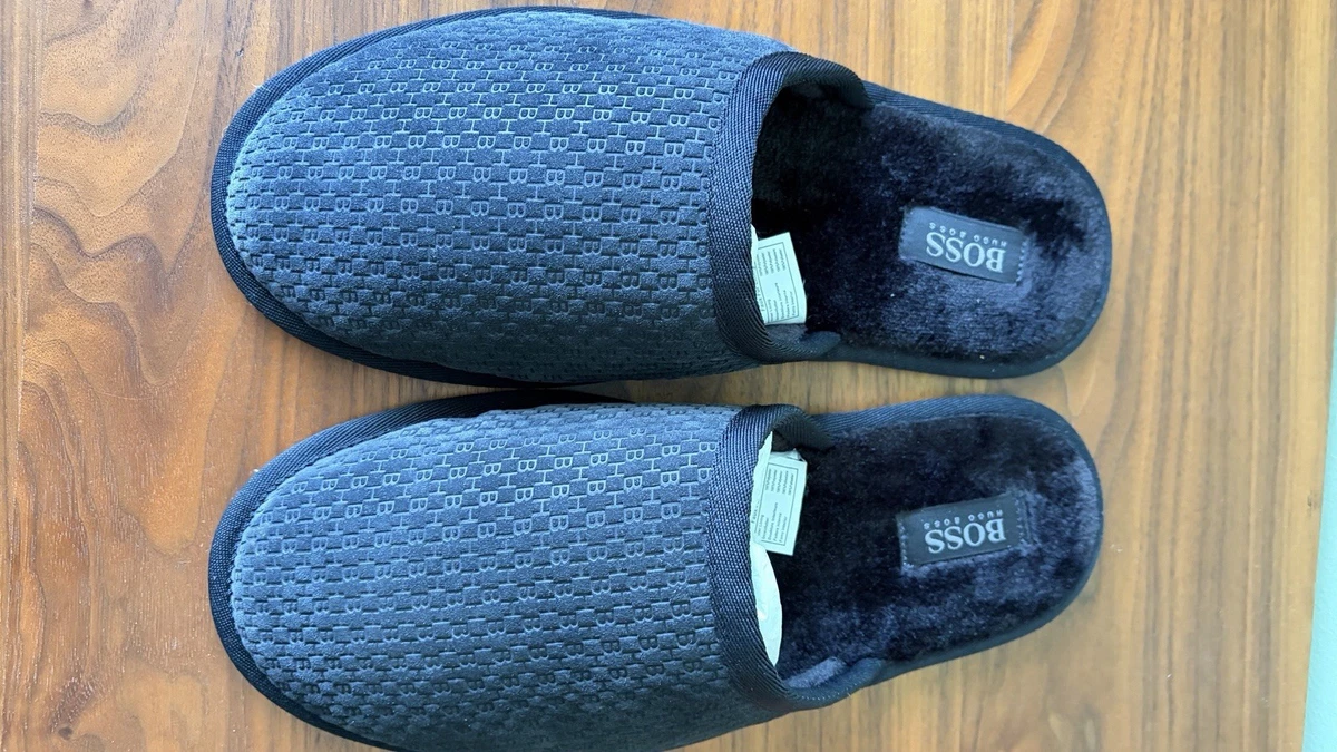 Hugo Boss Hausschuhe Gr 44 UK 10 Dunkelgrau Herren Schuhe , Neu, Leder