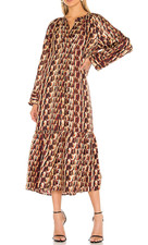 JOIE NWOT $428 Rittner Silk Geometric V Neck Long Sleeve Midi Dress XS