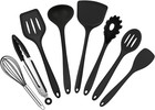 Küchenhelfer Set, 8 Stück Schwarz Silikon Küchenutensilien Kochutensilien, Hitze