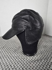 RARE Vtg Motsch pour HERMÈS Black Leather Cap Size 58 Flat Cap Ear Flaps PARIS