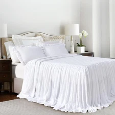 Queen Size Bedspread Set 3 Pcs White Washed Quilt Set, Shabby and Chic Blanke...