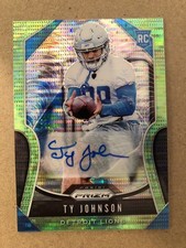 2019 Ty Johnson Panini Prizm GREEN PULSAR Autograph Rookie Card #399 Bills . rookie card picture