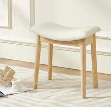 Vanity Stool Chair 18 Inch, Saddle Cushion Ottoman with Solid Wood Legs, Modern 