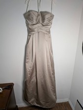 David's Bridal Champagne formal Dress Sz 8 satin Strapless Wedding Prom Pockets!
