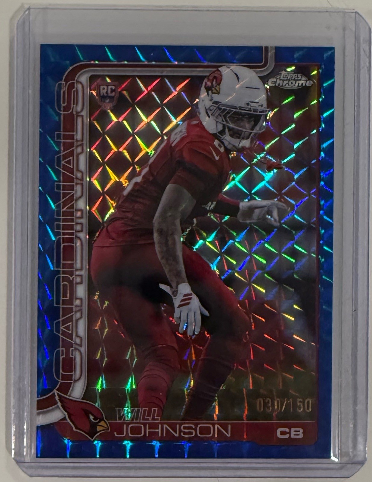 WILL JOHNSON 2025 Topps Chrome #349 Blue Geometric Refractor RC /150 Cardinals
