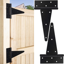 10 Inch T-Strap Gate Hinges, Heavy Duty Shed Barn Door Hinges, Black Tee Hinges