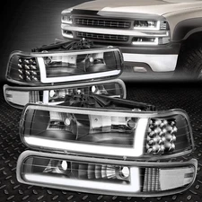[LED DRL]For 99-02 Chevy Silverado 1500 2500 HD Headlight+Bumper Lamps Black