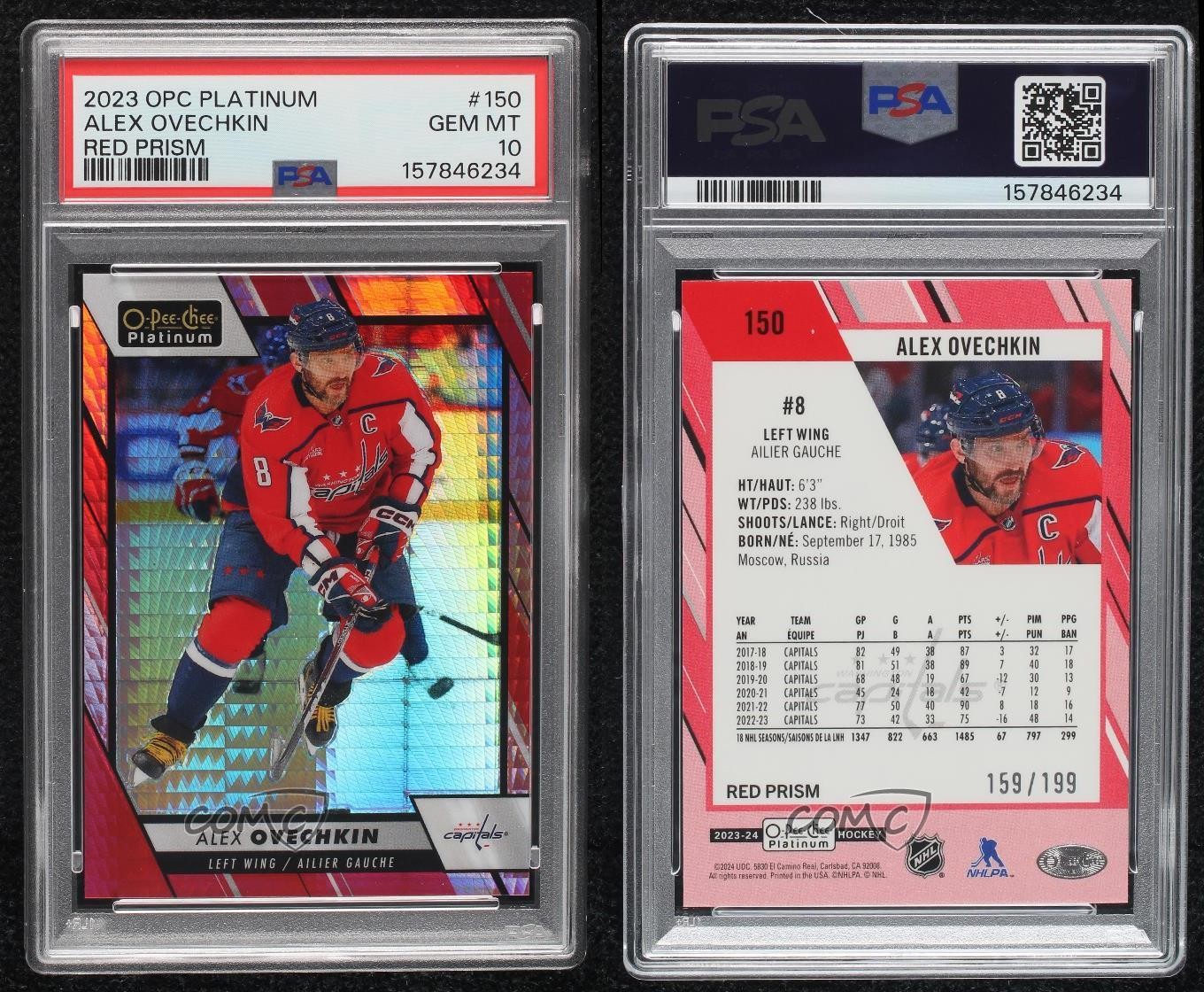 2023-24 O-Pee-Chee Platinum Red Prism 159/199 Alex Ovechkin #150 PSA 10 GEM MT view 3