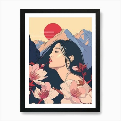 Asian Girl With Flowers 3 Art Print Framed Wall Art Poster Canvas Print Picture