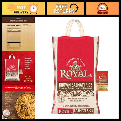 Premium Basmati Brown Rice - Whole Grain, Gluten-Free, Vegan - 10 lbs Bulk