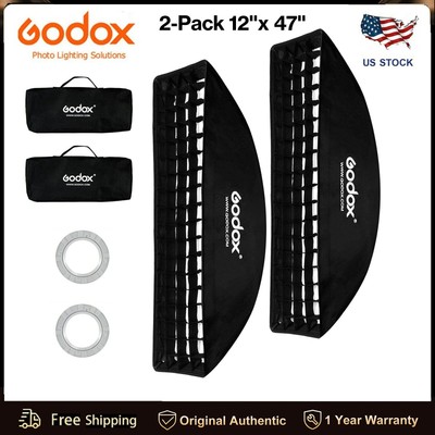 2-Pack Godox 12''x 47''/30x120cm Softbox Reflector Modifier with Grid Bowens Mount