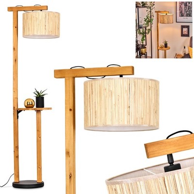 HOFSTEIN Arenabianca Stehlampe aus Holz/Metall/Seegras Naturfarben/Schwarz/Beige