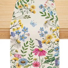 Spring Table Runner, Colorful Wildflowers Floral Butterfly Spring Runner for ...