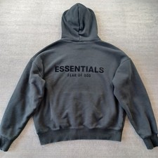 Essentials Fear Of God Hoodie Mens Small Black Faded Relax Fit Casual Stretch