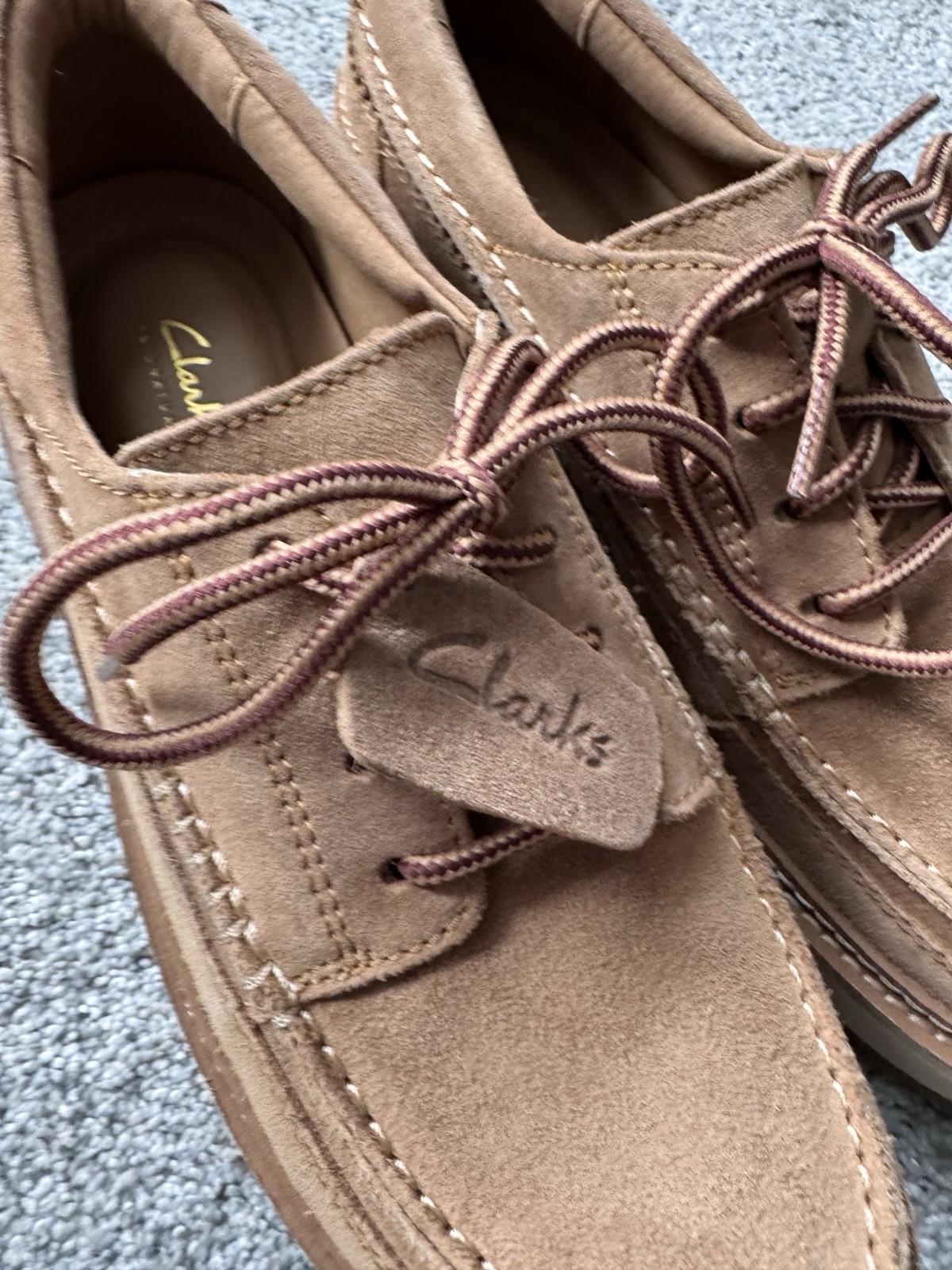 Clarks Clarkhill Lace Light Tan Suede Moc Toe Shoes Ripple Sole Mens Size 10 New image 4
