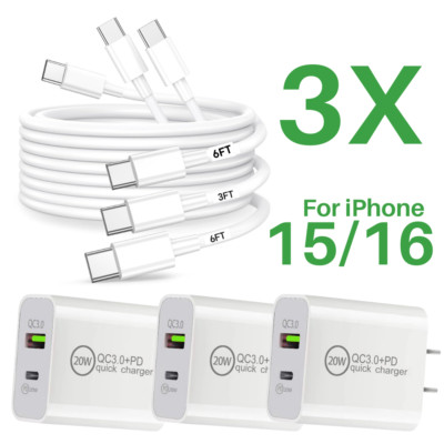 3Pack USB C To USB C Fast Charger Cable Block Lot For iPhone 15 16 17 iPad Pro