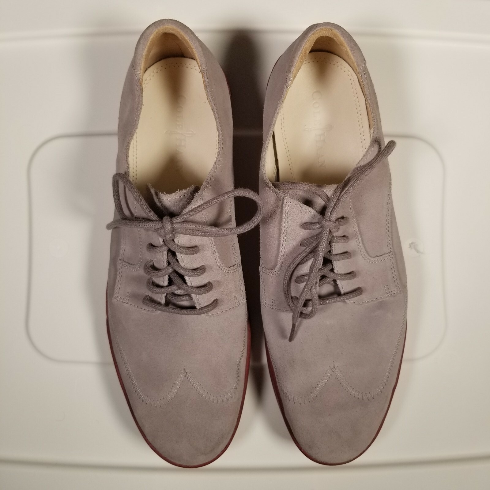 SAOLA 12 scarpe Cole Haan Air Jasper grigio chiaro da uomo Oxford a punta alare pizzo scamosciato suola rossa
