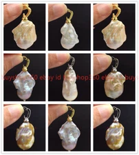 Huge 15x20mm Real Natural White Black Keshi Baroque Pearl Pendant 