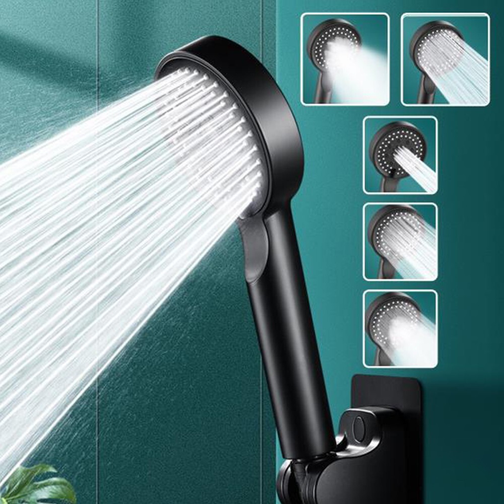 5-Speed Handheld Shower Head - Multifunction Booster Nozzle in Frosted Black
