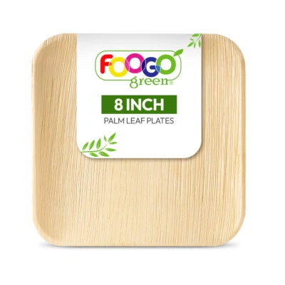 FOOGO GREEN Disposable 8"(20cm) Palm Leaf Square Bamboo Plates Wooden Eco-friendly Party